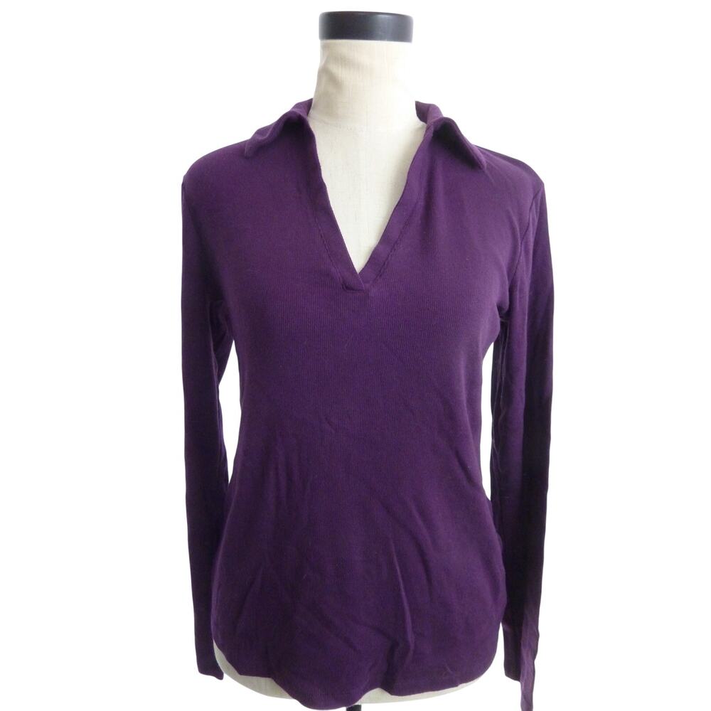 Banana Republic Sweater Polo V neck Long Sleeve Purple Size M